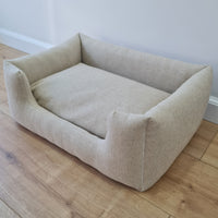 HEMP pet bed filled organic HEMP Fiber in dense natural beige linen fabric with thick cushion inside - mat - house for cats dogs organic