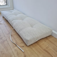 Natural Hemp Linen Bench Cushion with Ties Custom Made filled organic Hemp Fiber in natural non dyed Linen Fabric Window Bench Mudroom cushions