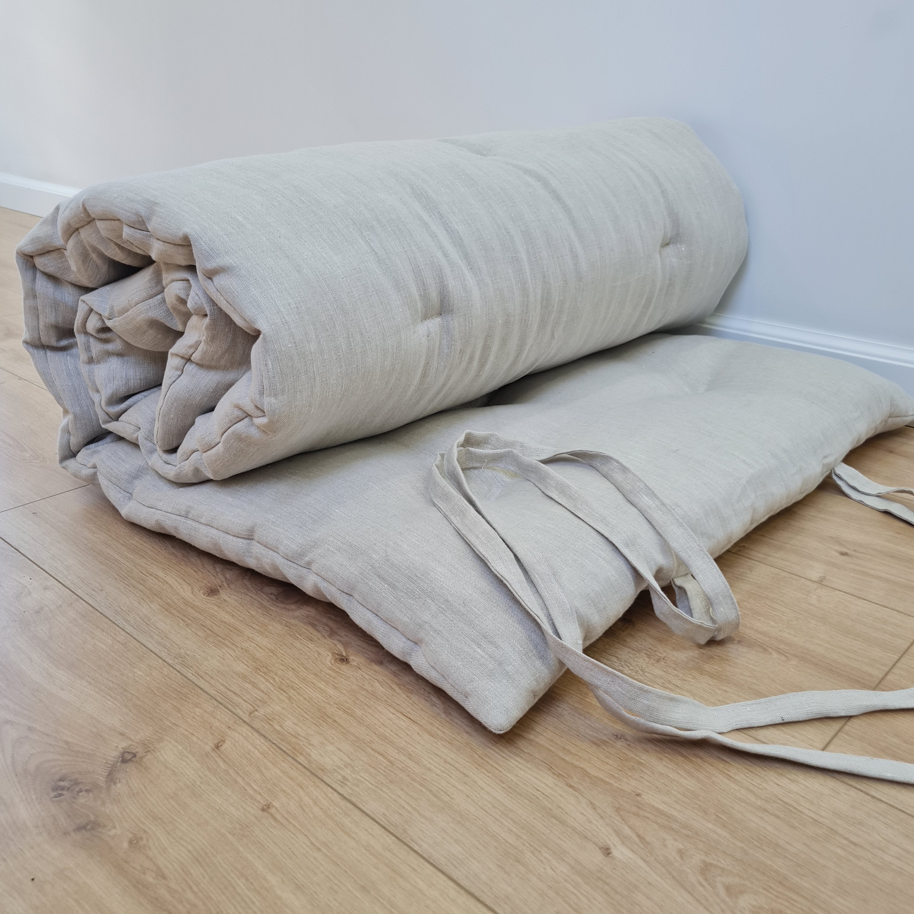 HEMP Linen Topper Protector 1.2” (3 cm) thick filled organic hemp fiber filler Shikibuton Mat in Linen fabric Custom Size Hand made