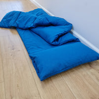 Kindergarten Hemp Linen Sleeping Bag with Pillow School Nap Mat Kids Organic Hemp Fiber Filling in blue Linen Fabric, Custom made