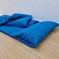 Kindergarten Hemp Linen Sleeping Bag with Pillow School Nap Mat Kids Organic Hemp Fiber Filling in blue Linen Fabric, Custom made