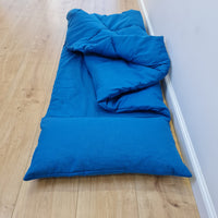 Kindergarten Hemp Linen Sleeping Bag with Pillow School Nap Mat Kids Organic Hemp Fiber Filling in blue Linen Fabric, Custom made