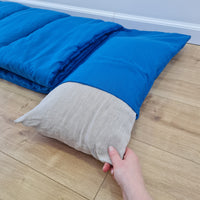 Kindergarten Hemp Linen Sleeping Bag with Pillow School Nap Mat Kids Organic Hemp Fiber Filling in blue Linen Fabric, Custom made