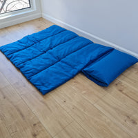 Kindergarten Hemp Linen Sleeping Bag with Pillow School Nap Mat Kids Organic Hemp Fiber Filling in blue Linen Fabric, Custom made