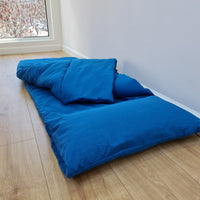 Kindergarten Hemp Linen Sleeping Bag with Pillow School Nap Mat Kids Organic Hemp Fiber Filling in blue Linen Fabric, Custom made