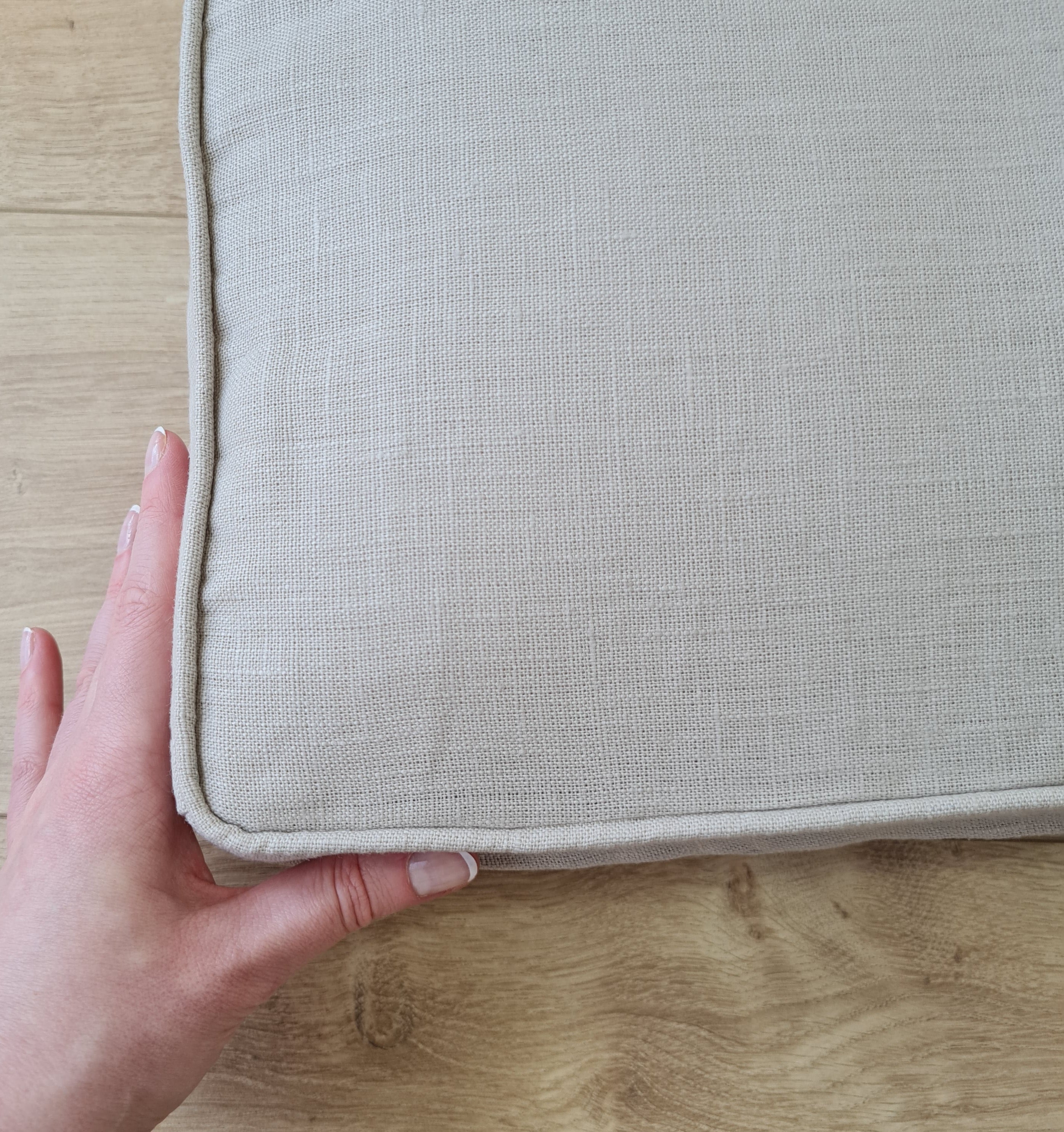 Hemp Custom made Window Mudroom Floor bench cushion with removable linen cover, with a lace, without stitches filled organic hemp fiber in natural non-dyed cotton fabric