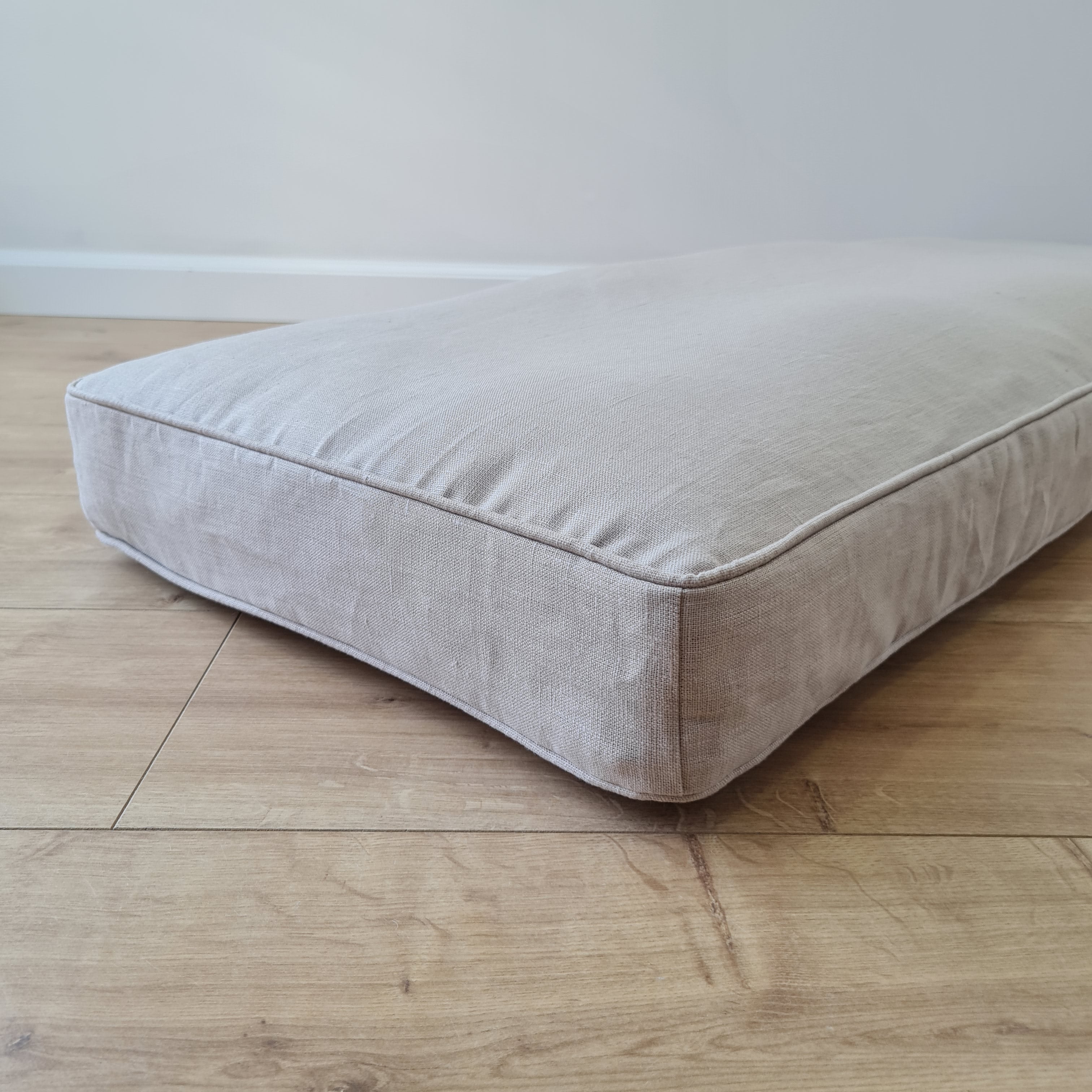 Hemp Custom made Window Mudroom Floor bench cushion with removable linen cover, with a lace, without stitches filled organic hemp fiber in natural non-dyed cotton fabric