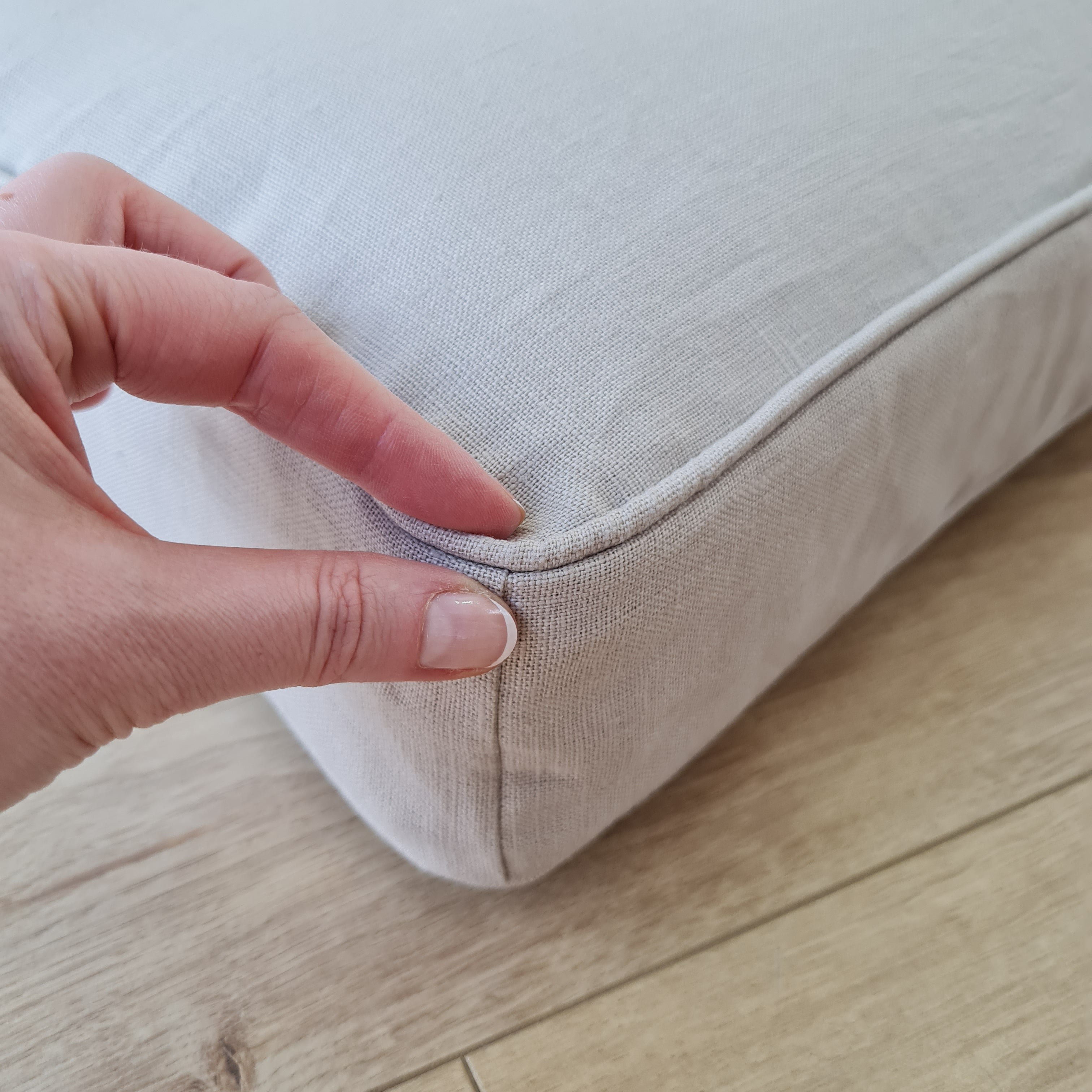 Hemp Custom made Window Mudroom Floor bench cushion with removable linen cover, with a lace, without stitches filled organic hemp fiber in natural non-dyed cotton fabric