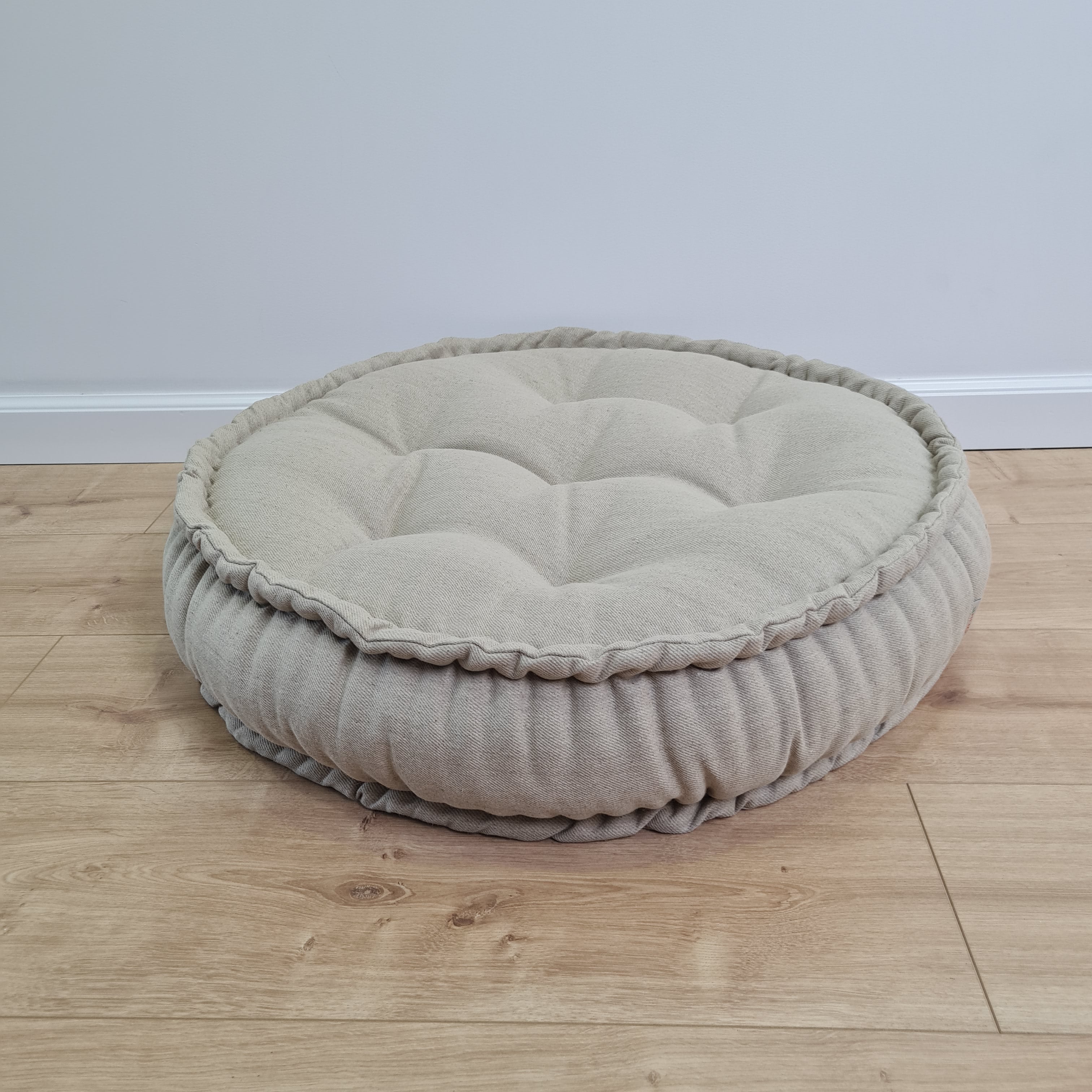 Black Round Hemp Linen Floor Cushion 6" (16cm) thick filled Organic Hemp Fiber in natural Linen fabric Meditation seat custom made size
