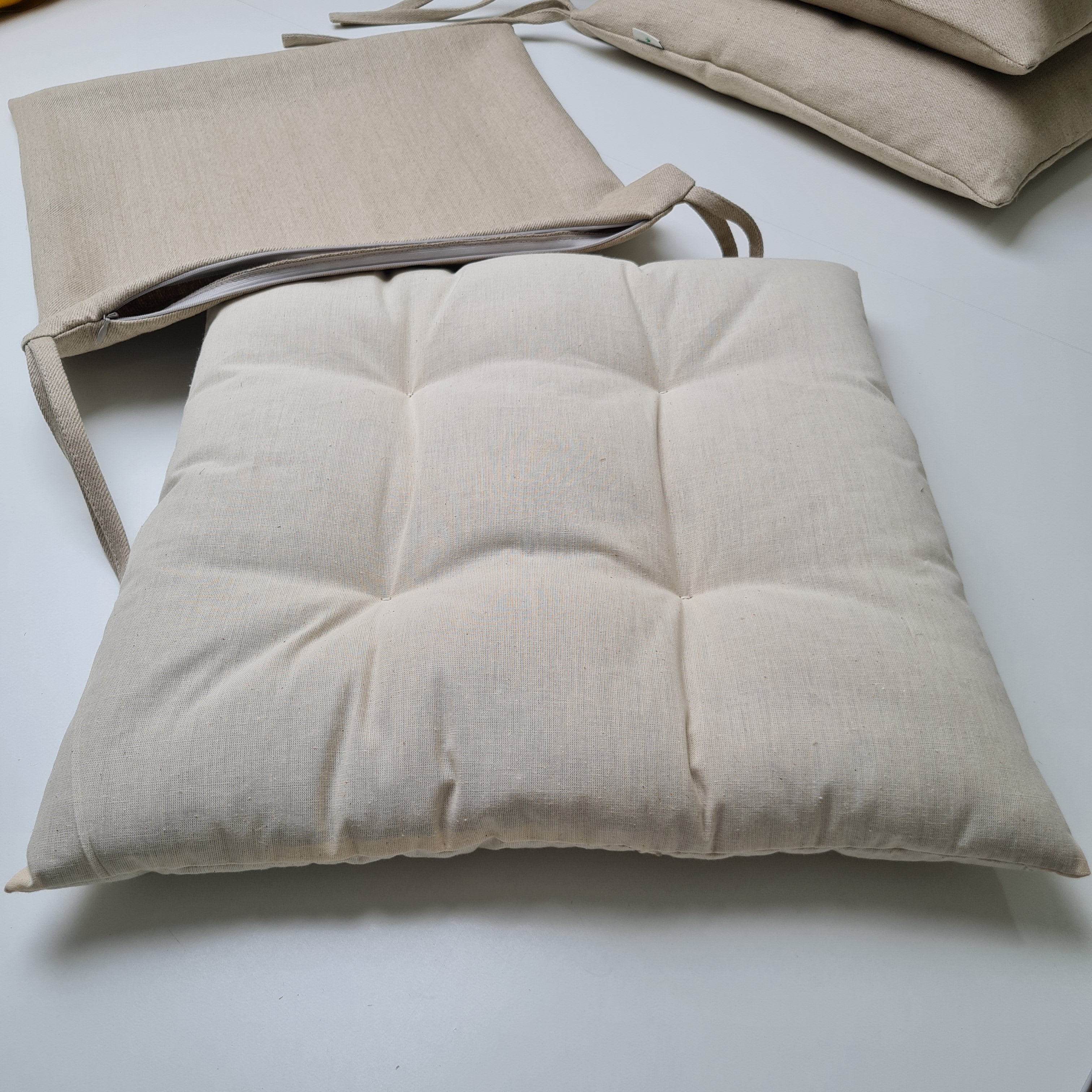 Hemp Linen seat cushion for chair with ties filled organic hemp fiber with removable covers in natural non dyed linen fabric Chair Cushion
