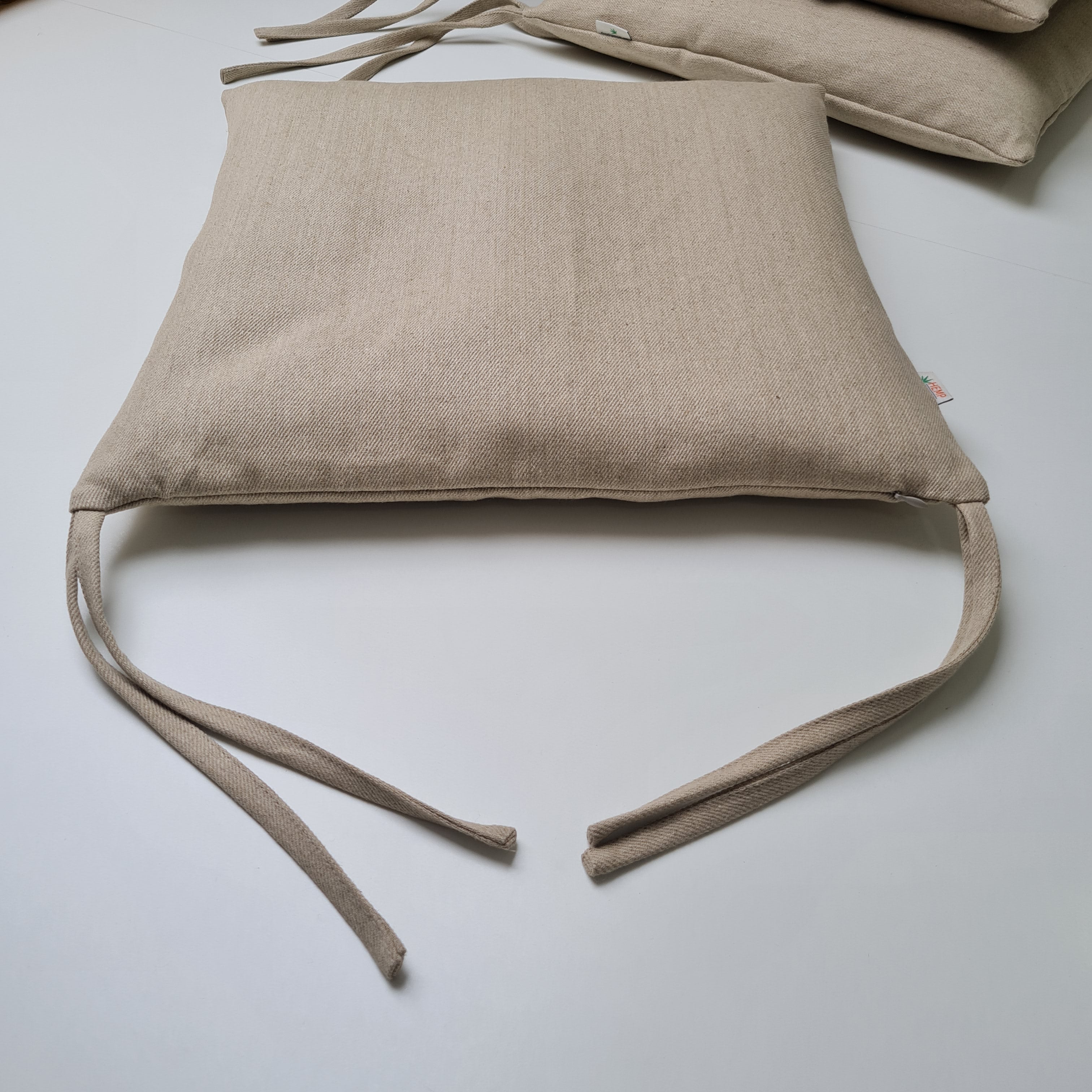 Hemp Linen seat cushion for chair with ties filled organic hemp fiber with removable covers in natural non dyed linen fabric Chair Cushion