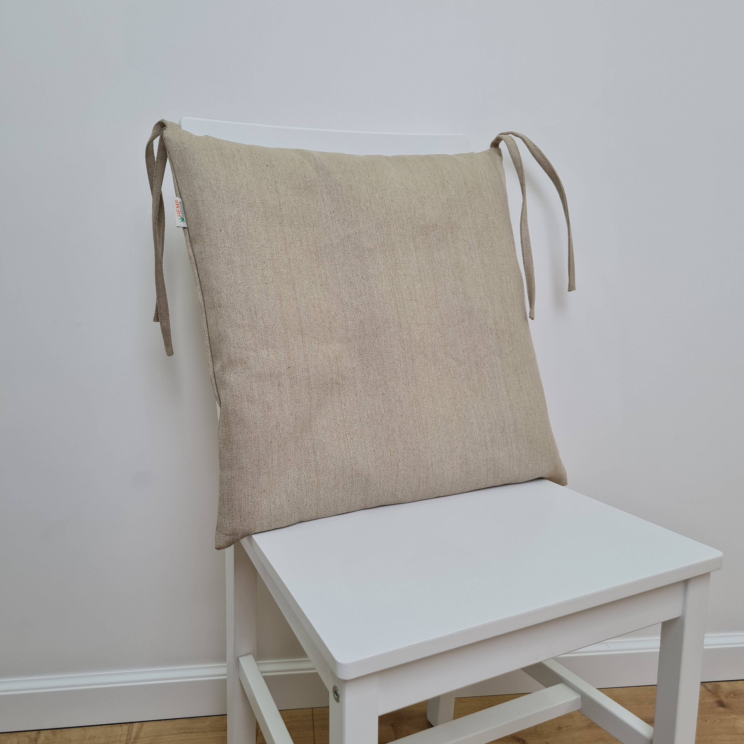 Hemp Linen seat cushion for chair with ties filled organic hemp fiber with removable covers in natural non dyed linen fabric Chair Cushion