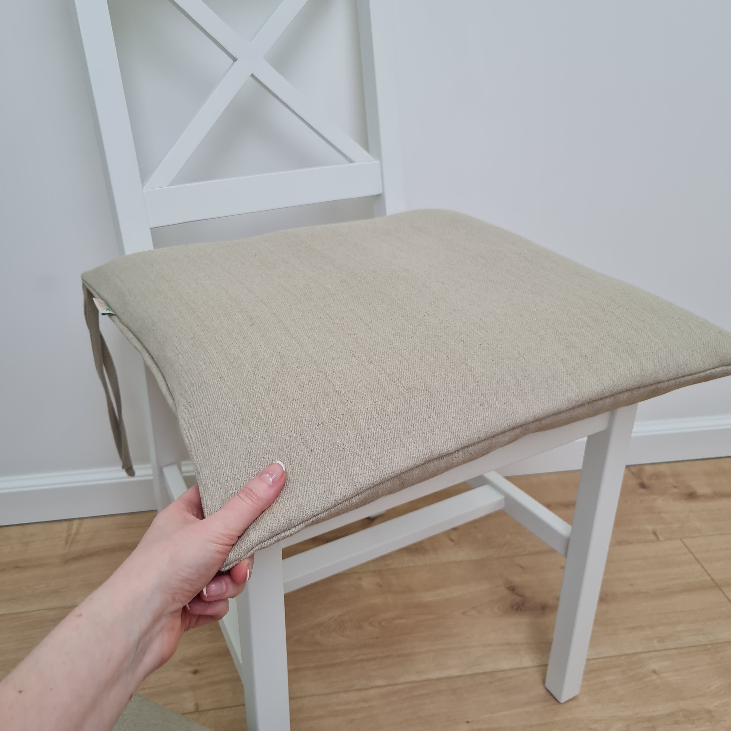 Hemp Linen seat cushion for chair with ties filled organic hemp fiber with removable covers in natural non dyed linen fabric Chair Cushion
