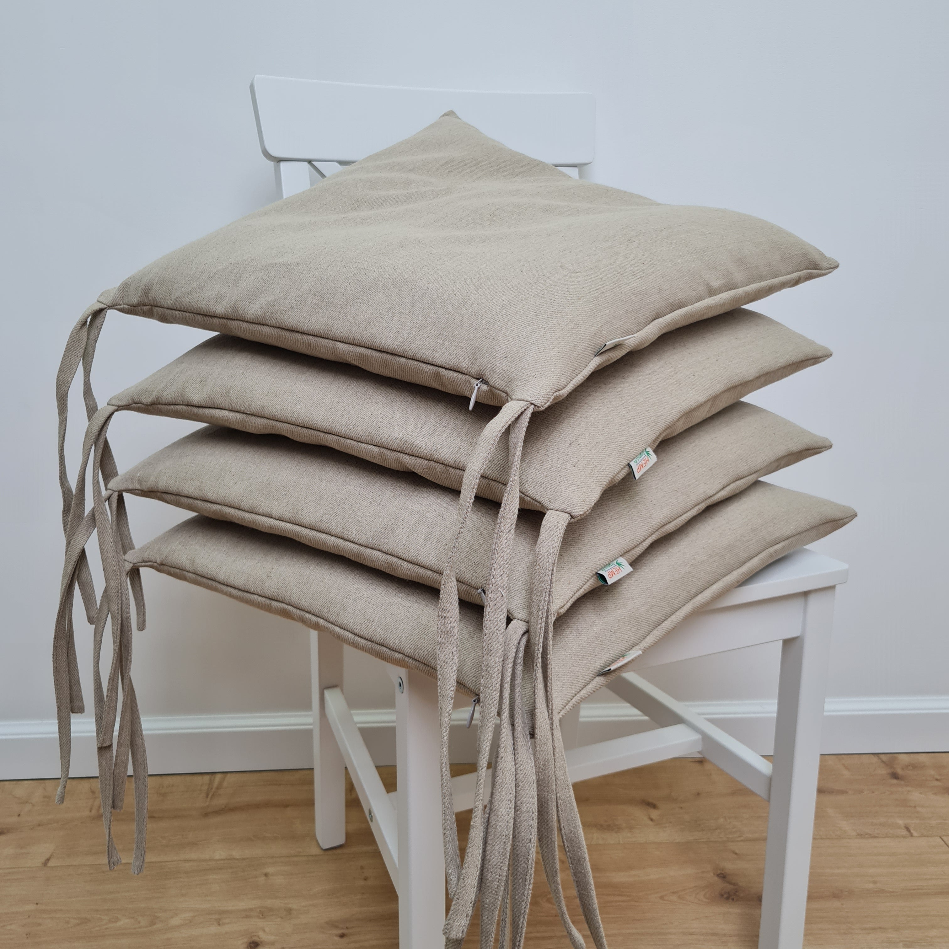 Hemp Linen seat cushion for chair with ties filled organic hemp fiber with removable covers in natural non dyed linen fabric Chair Cushion