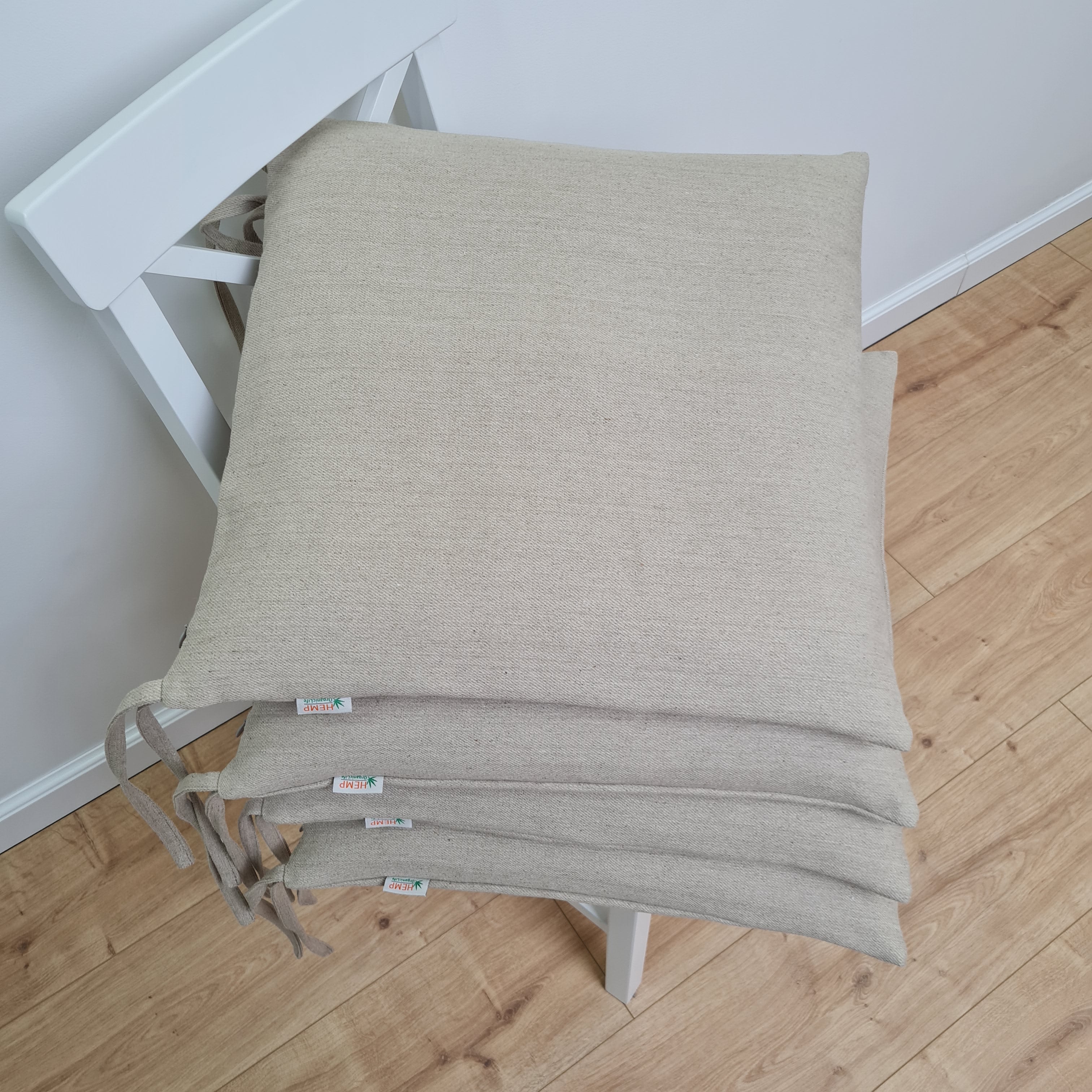Hemp Linen seat cushion for chair with ties filled organic hemp fiber with removable covers in natural non dyed linen fabric Chair Cushion