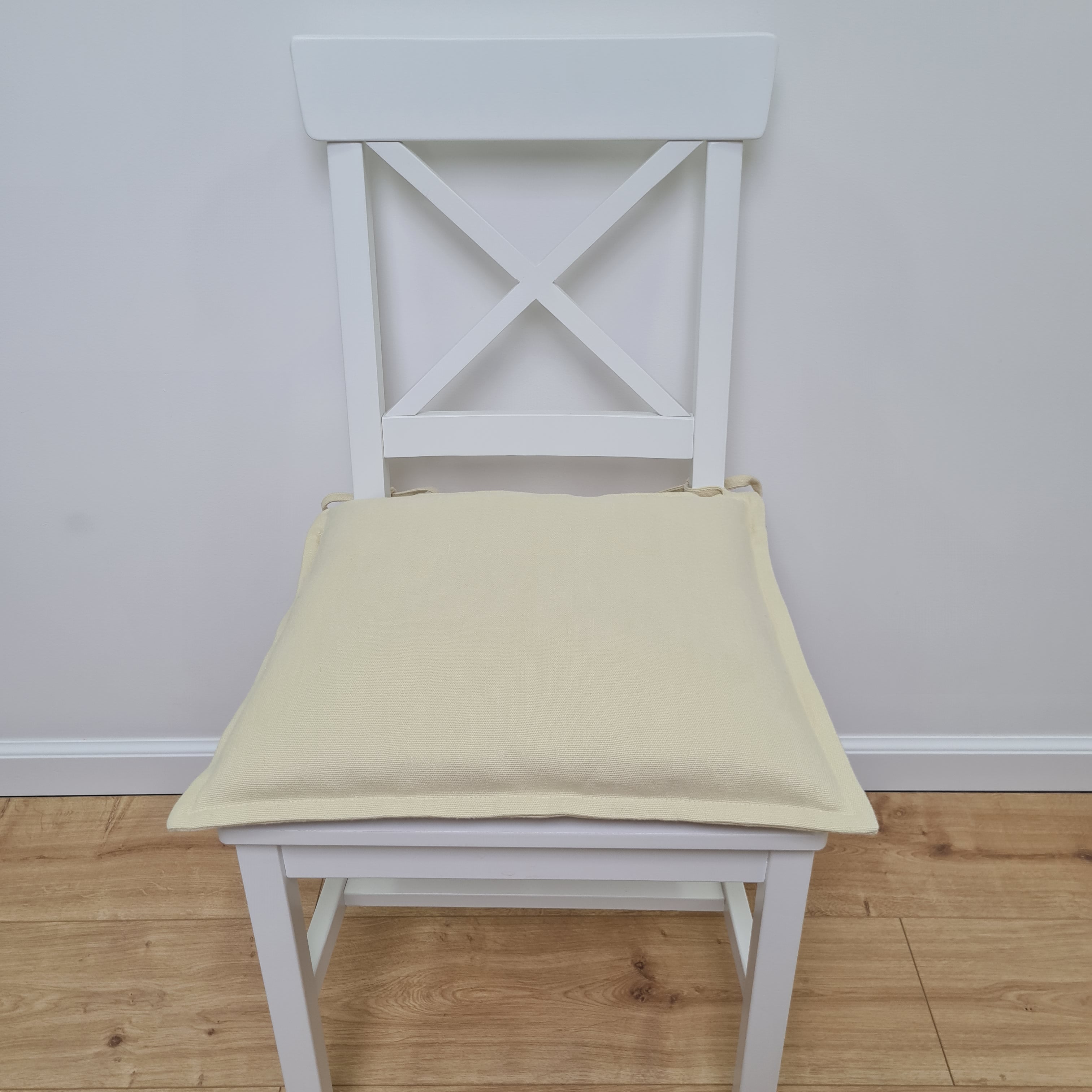Hemp Linen Chair seat cushion for chair with ties filled organic hemp fiber with removable covers in natural light yellow linen fabric