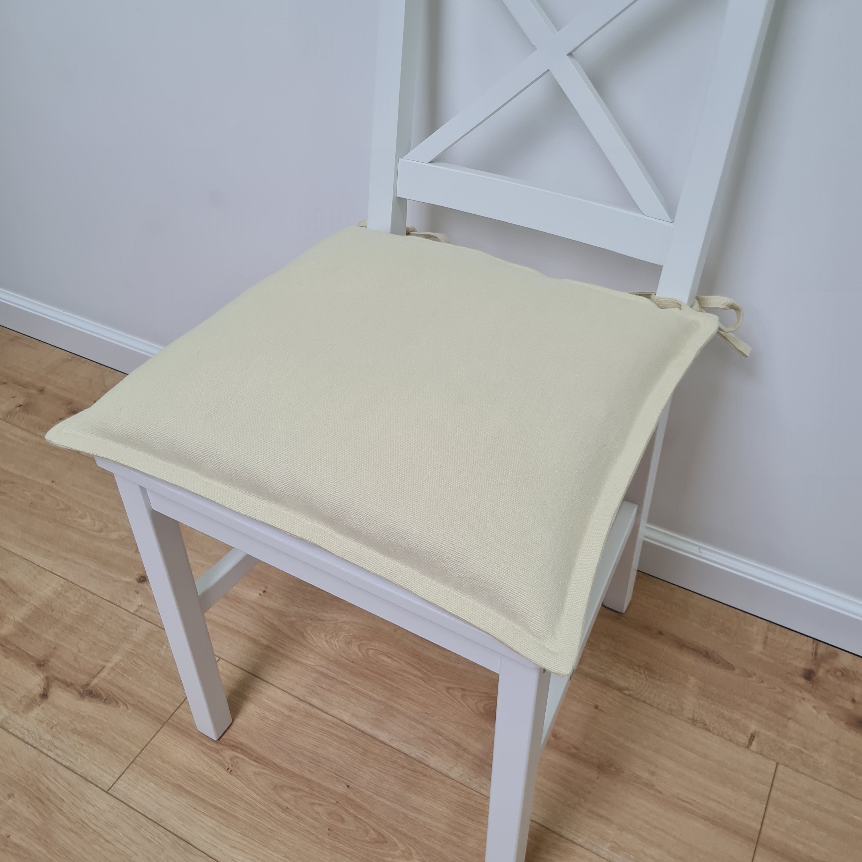 Hemp Linen Chair seat cushion for chair with ties filled organic hemp fiber with removable covers in natural light yellow linen fabric