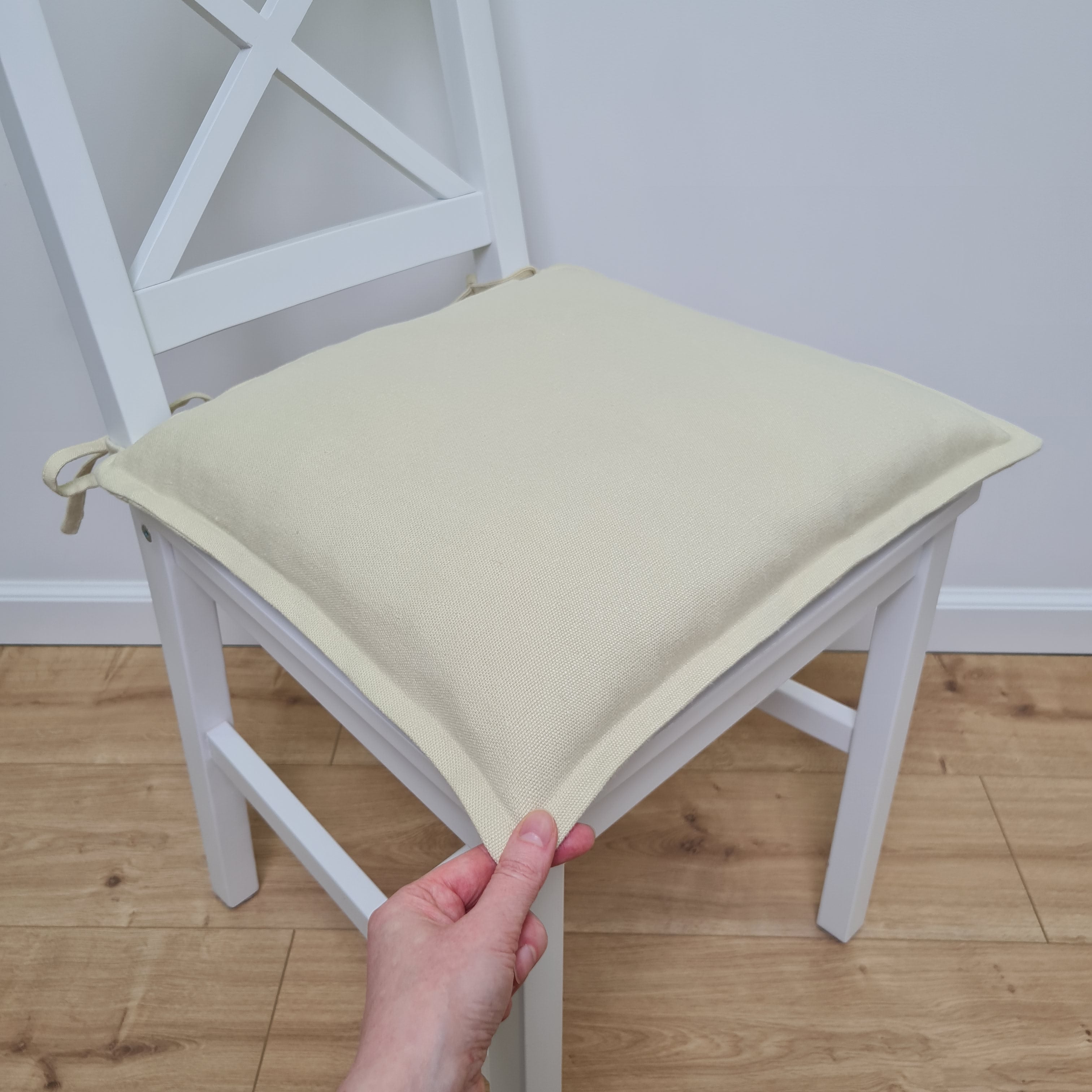 Hemp Linen Chair seat cushion for chair with ties filled organic hemp fiber with removable covers in natural light yellow linen fabric