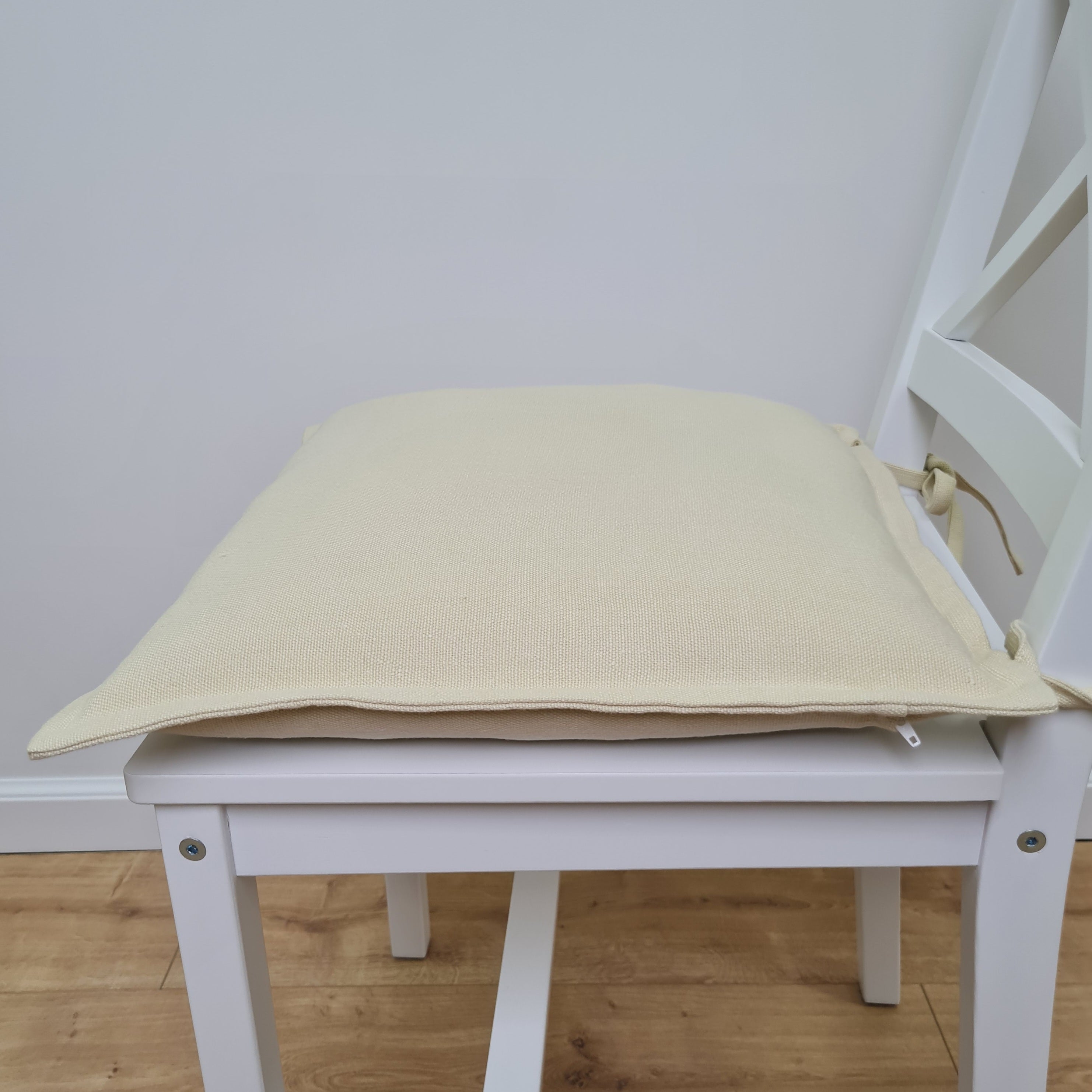 Hemp Linen Chair seat cushion for chair with ties filled organic hemp fiber with removable covers in natural light yellow linen fabric