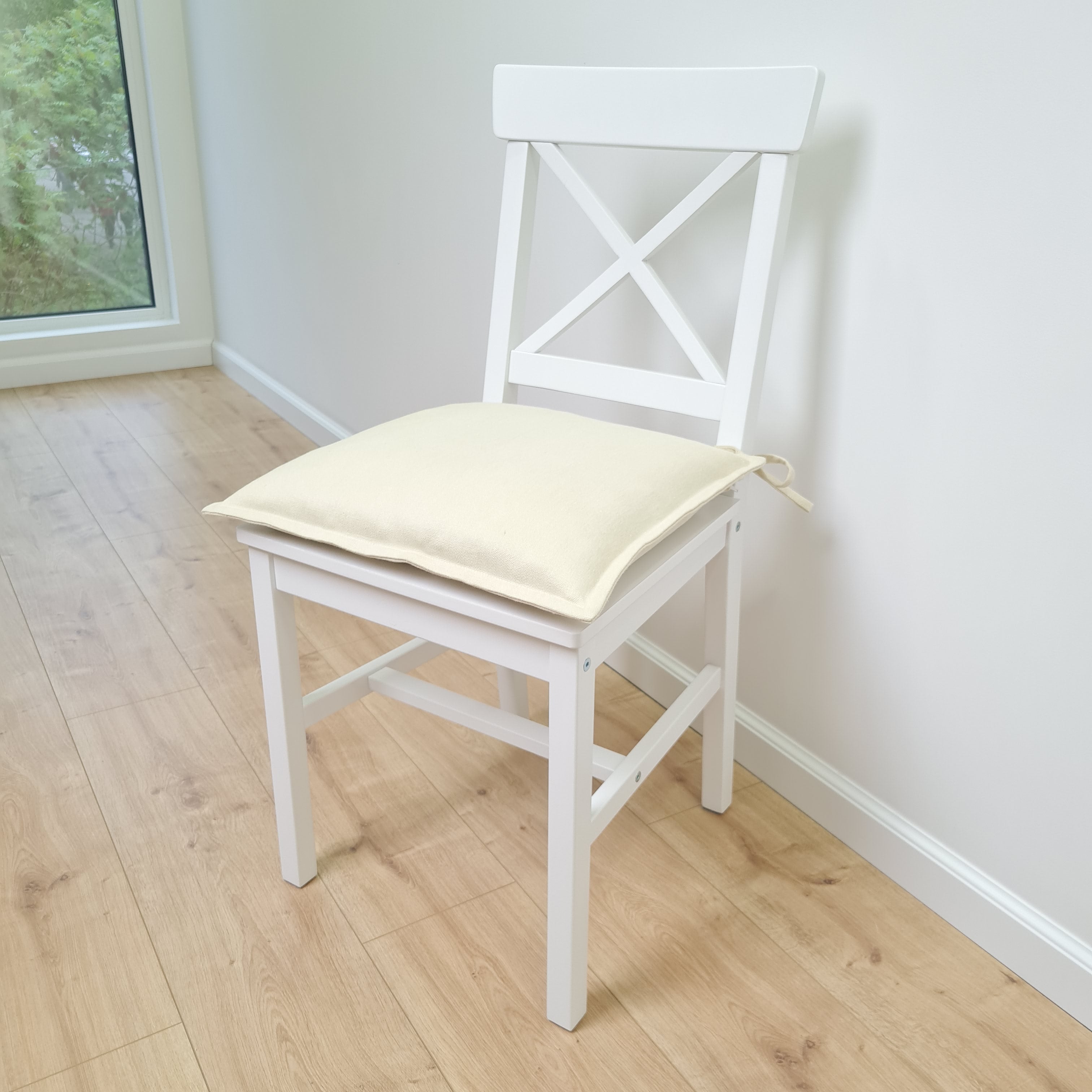 Hemp Linen Chair seat cushion for chair with ties filled organic hemp fiber with removable covers in natural light yellow linen fabric