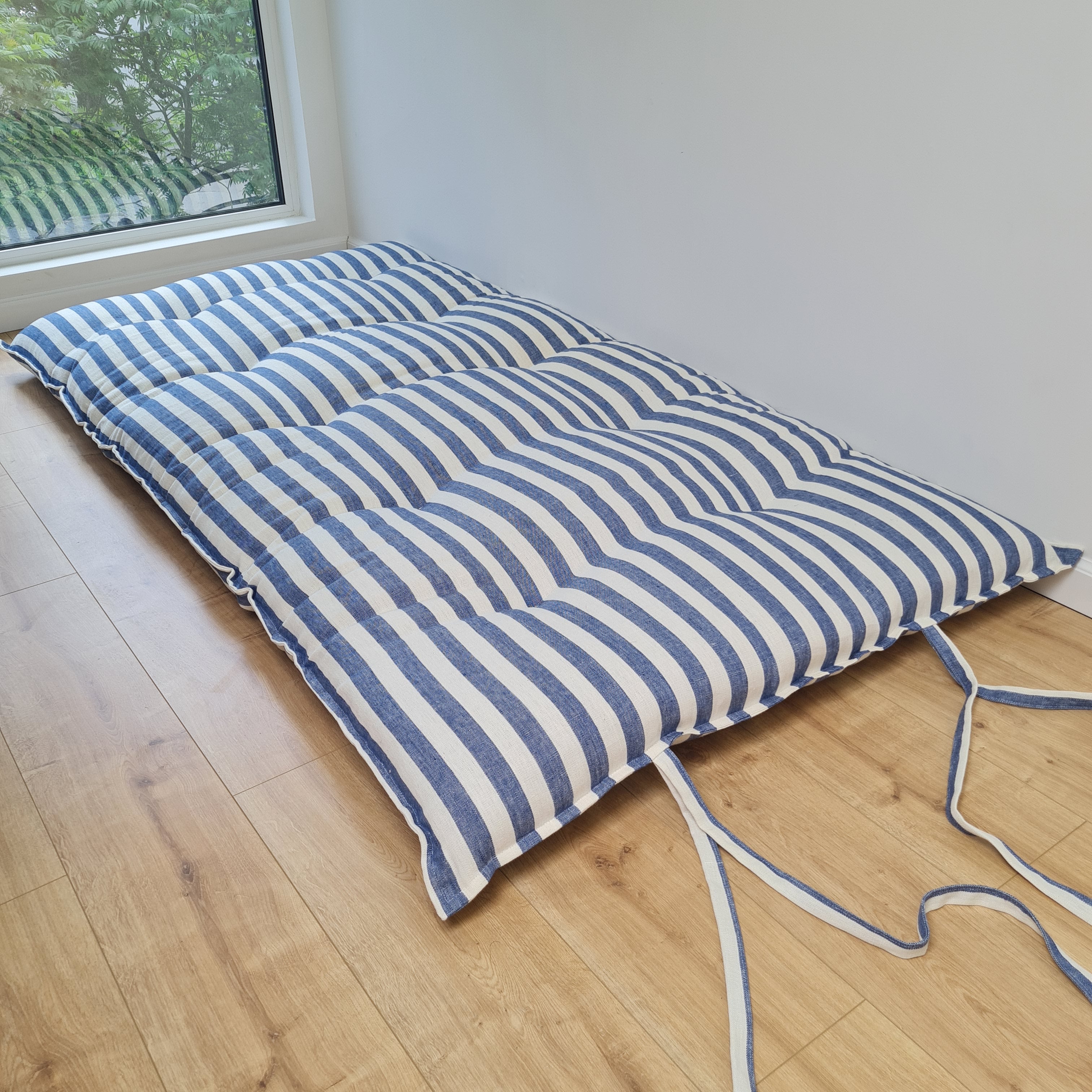 HEMP Shikibuton mat Shiki futon 3” thick filled organic Hemp fiber in natural linen fabric Custom Size Hand made topper with ties