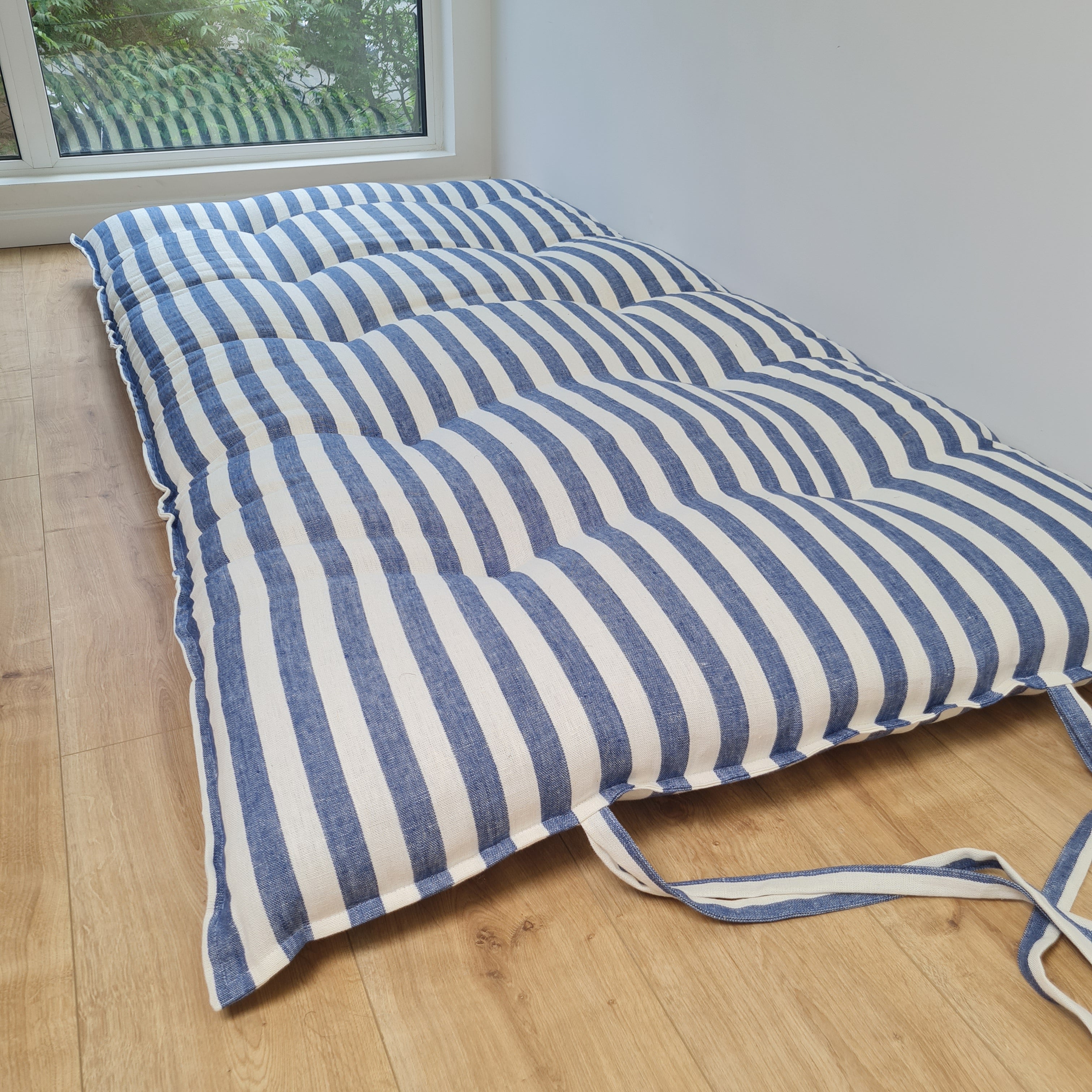 HEMP Shikibuton mat Shiki futon 3” thick filled organic Hemp fiber in natural linen fabric Custom Size Hand made topper with ties