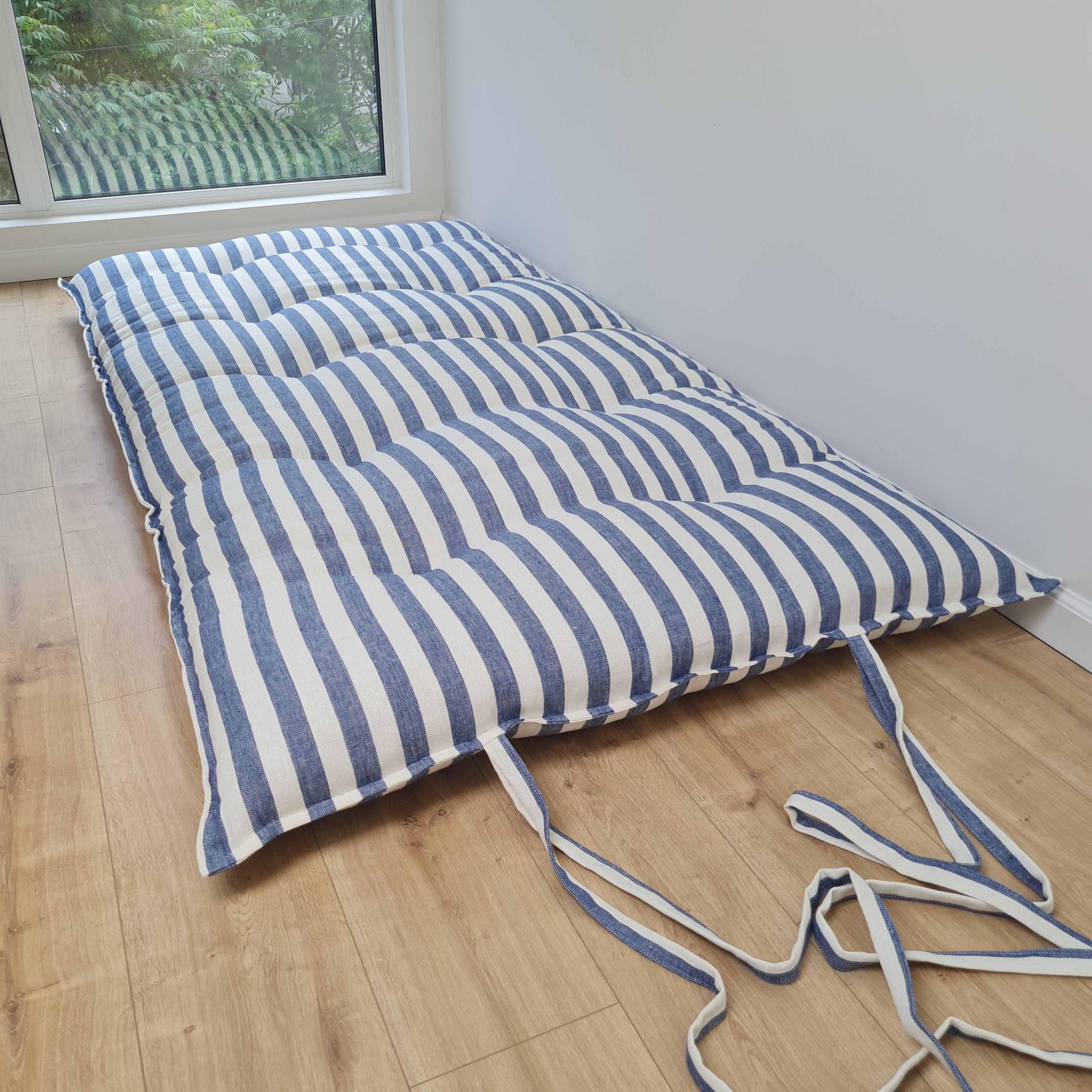 HEMP Shikibuton mat Shiki futon 3” thick filled organic Hemp fiber in natural linen fabric Custom Size Hand made topper with ties