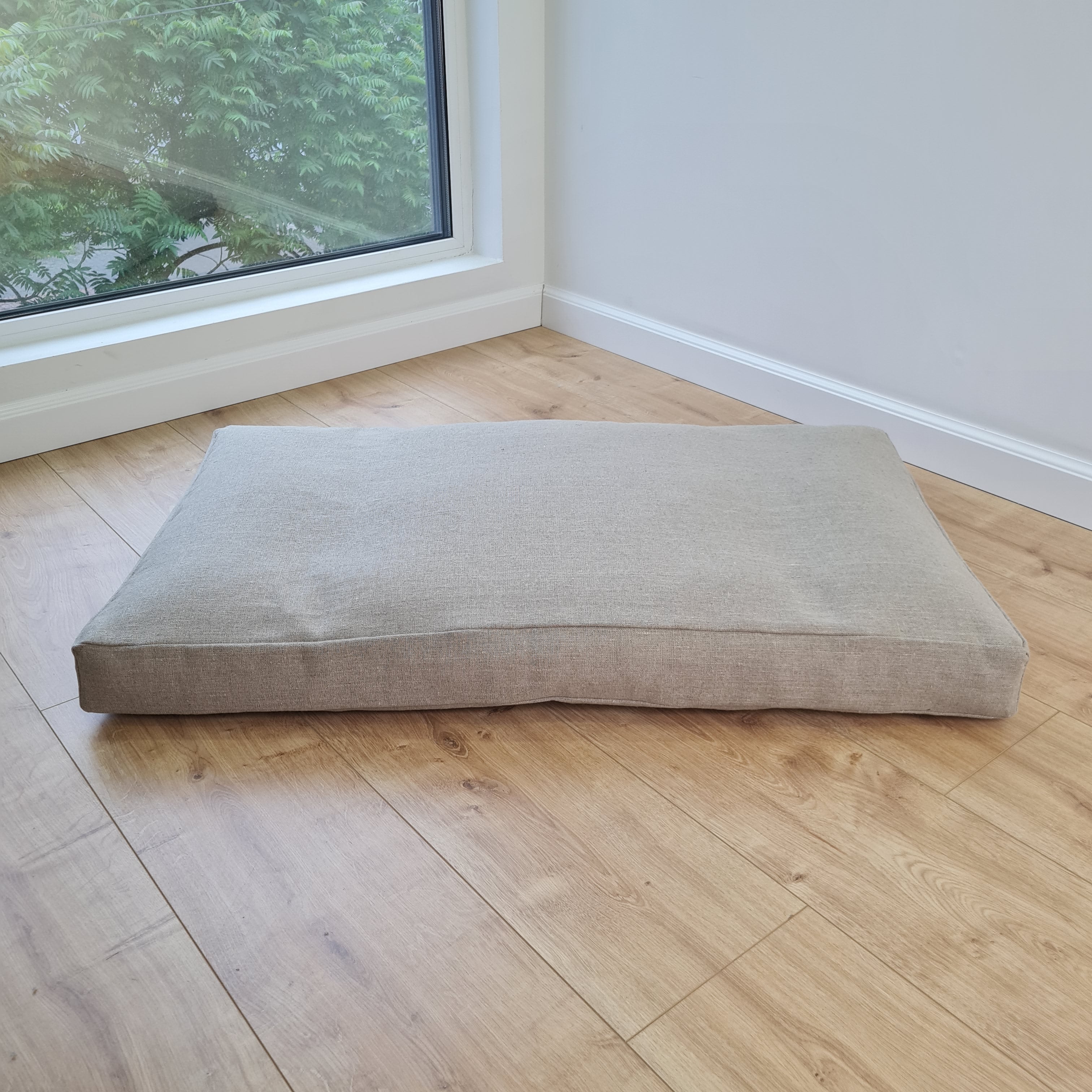 Natural Hemp Linen Pet Mat Pad Cushion with Removable non-dyed grey Linen Cover organic hemp fiber filler in non-dyed linen fabric