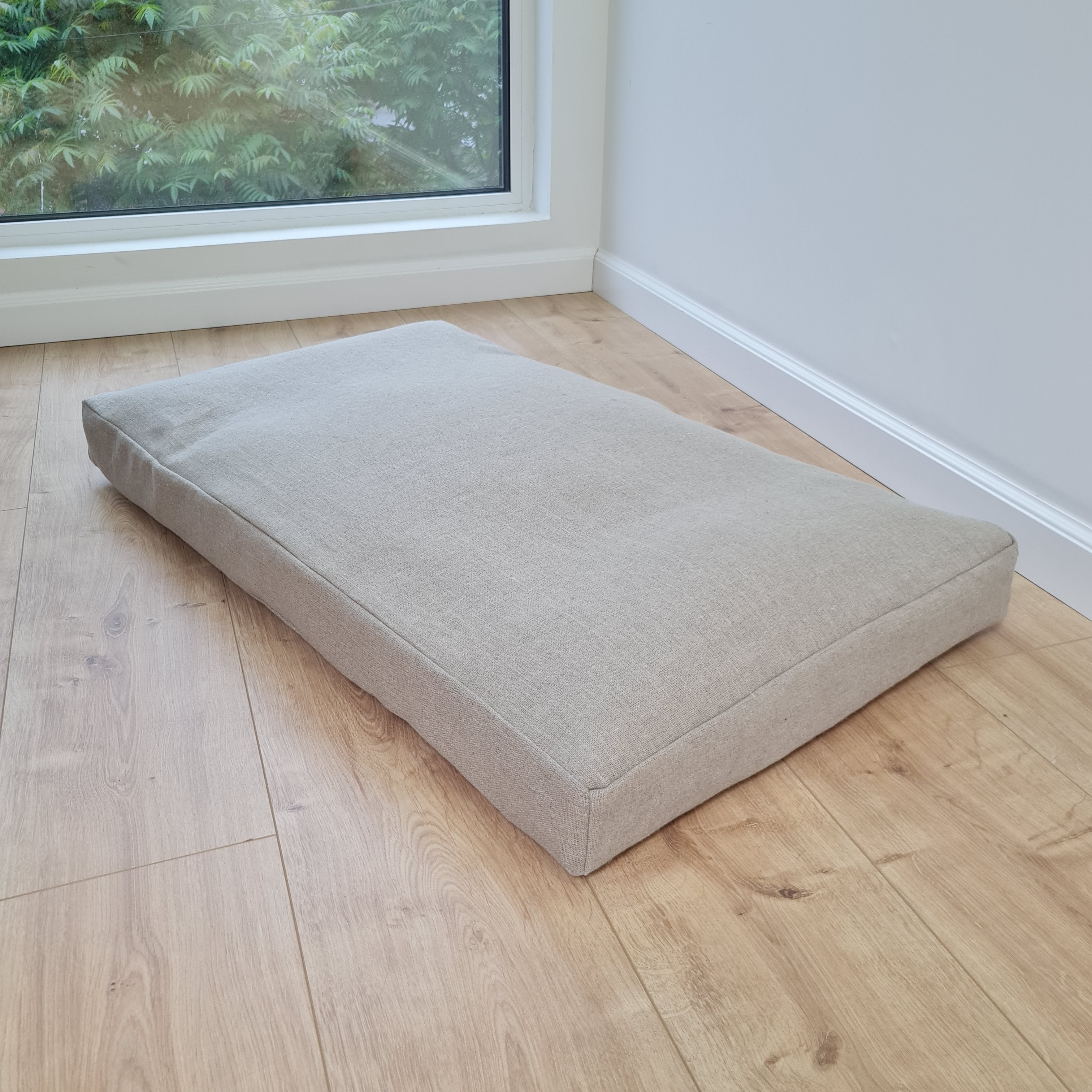 Natural Hemp Linen Pet Mat Pad Cushion with Removable non-dyed grey Linen Cover organic hemp fiber filler in non-dyed linen fabric