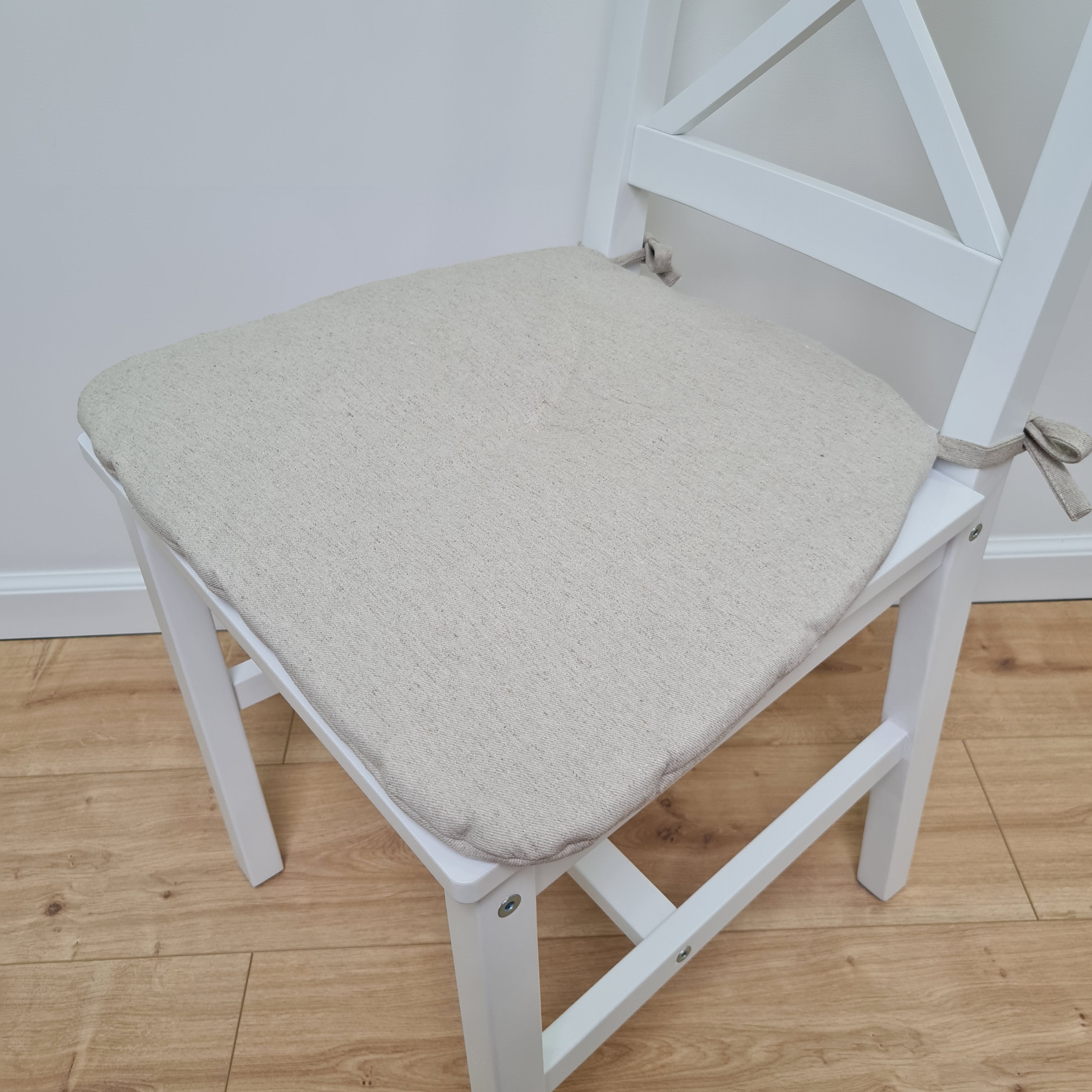 Hemp Linen seat cushion for chair with ties filled organic hemp fiber in natural linen fabric
