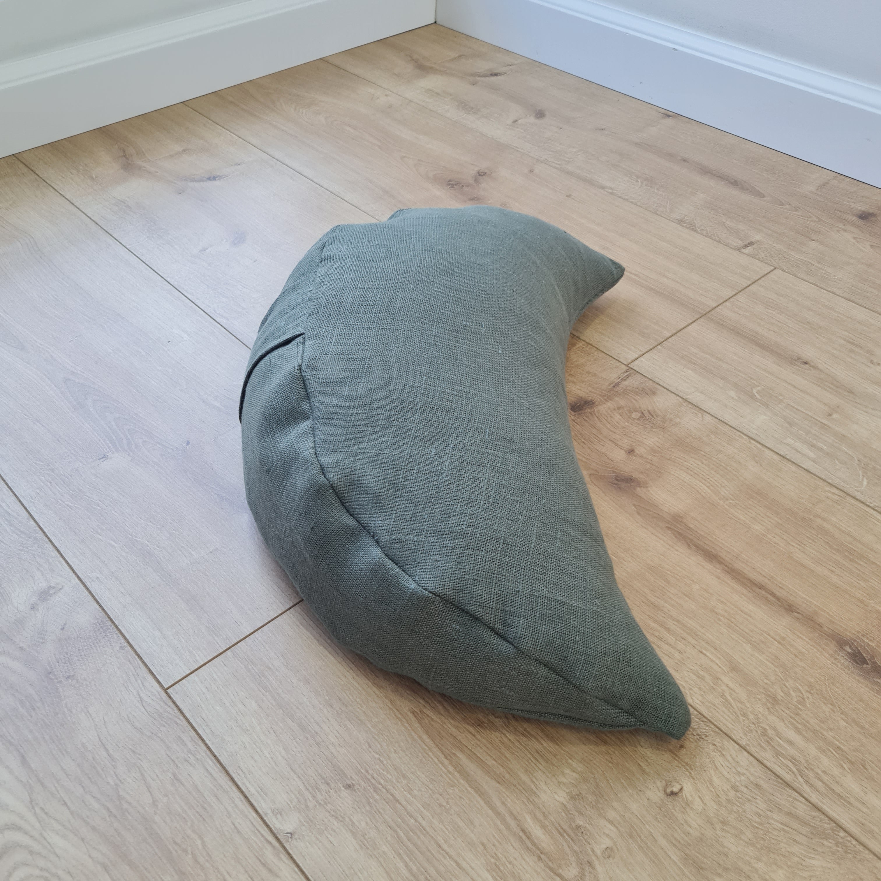 Natural Linen meditation Cresсent cushion Olive filled with buckwheat hulls