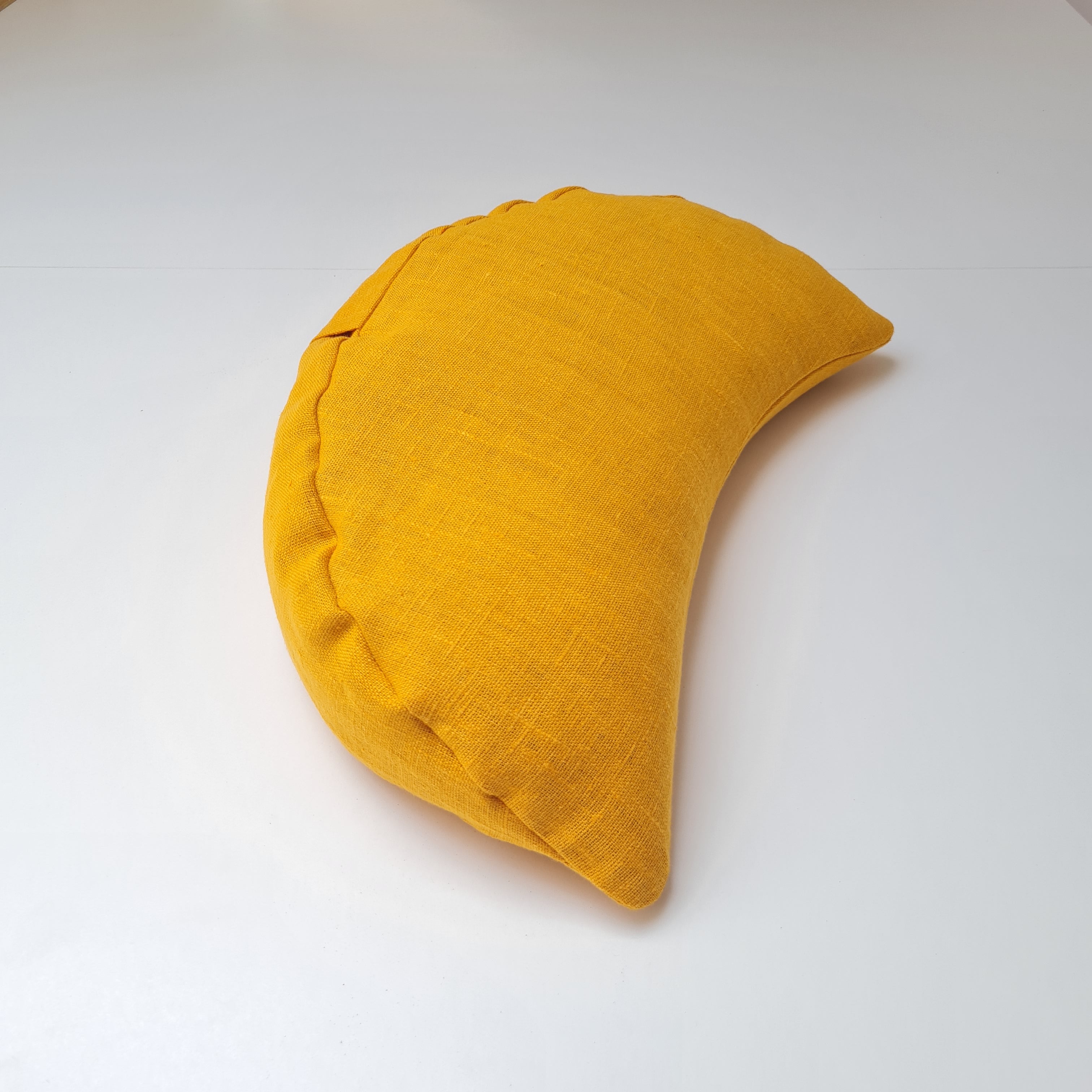Mustard linen meditation Cresсent cushion filled with buckwheat hulls Yoga support pillow