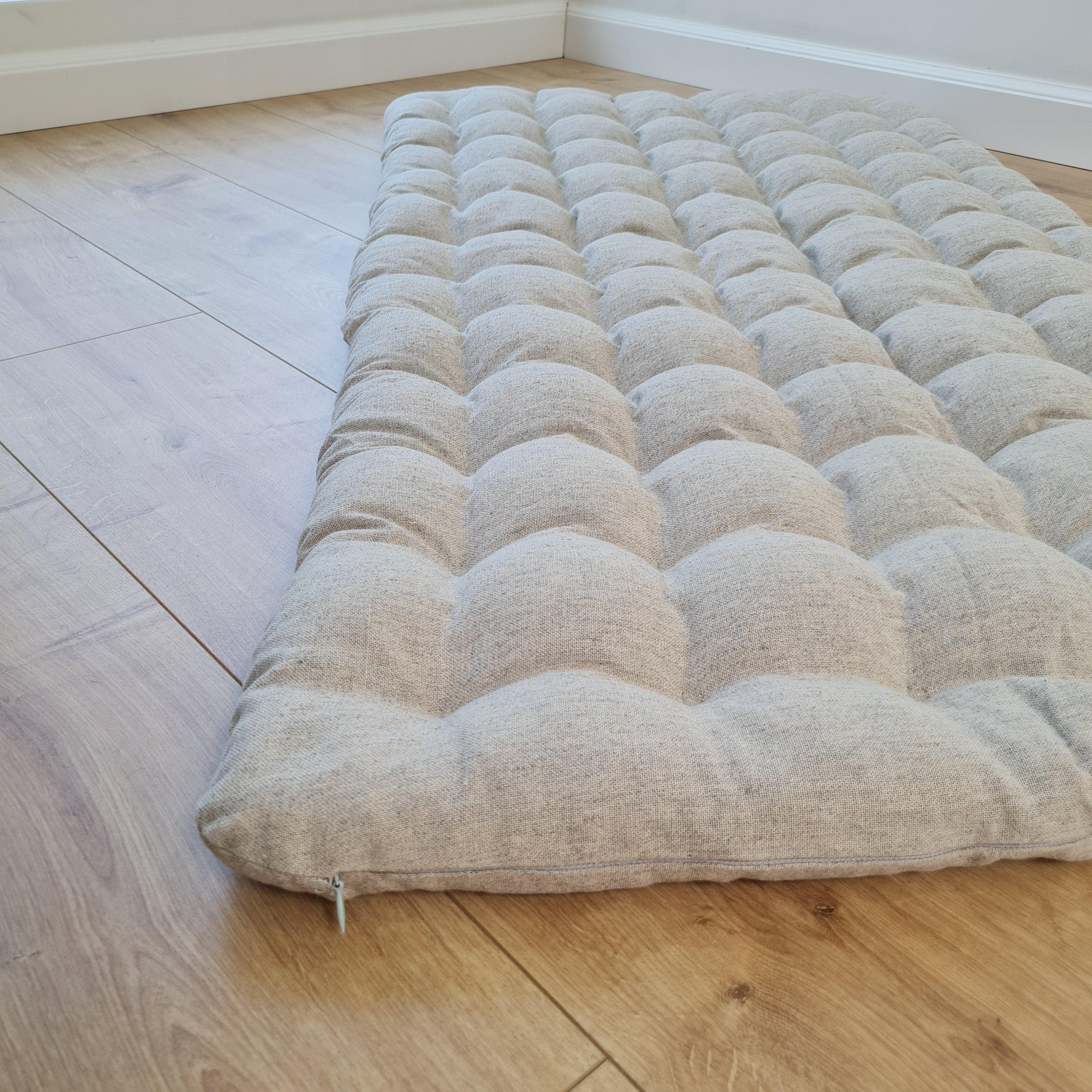 24" x 43" (60x110cm) Natural HEMP floor topper filled organic buckwheat hulls filling yoga mat multi chamber futon in hemp fabric