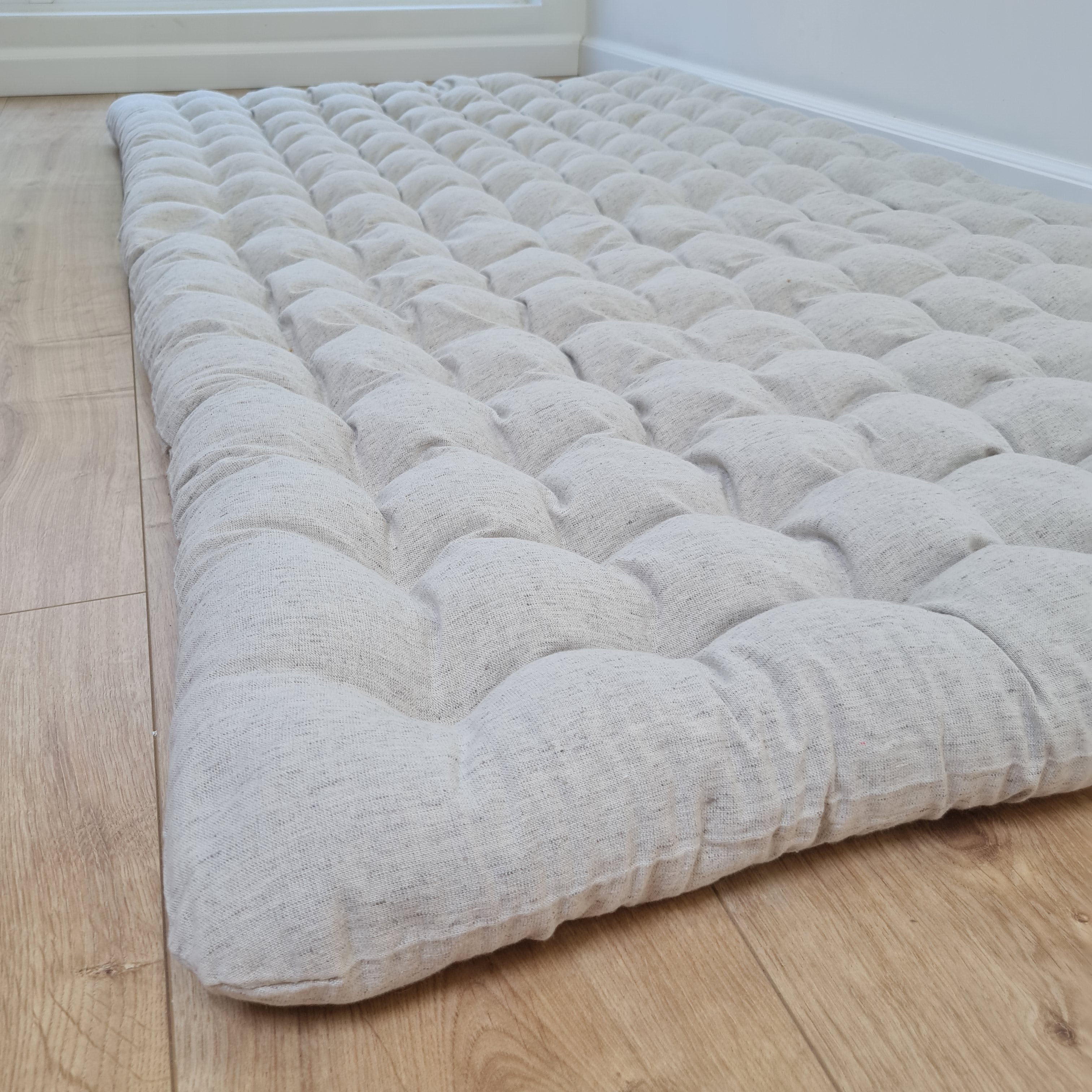35" x 65" (90x165cm) Natural HEMP floor topper filled organic buckwheat hulls filling yoga mat multi chamber futon in hemp fabric