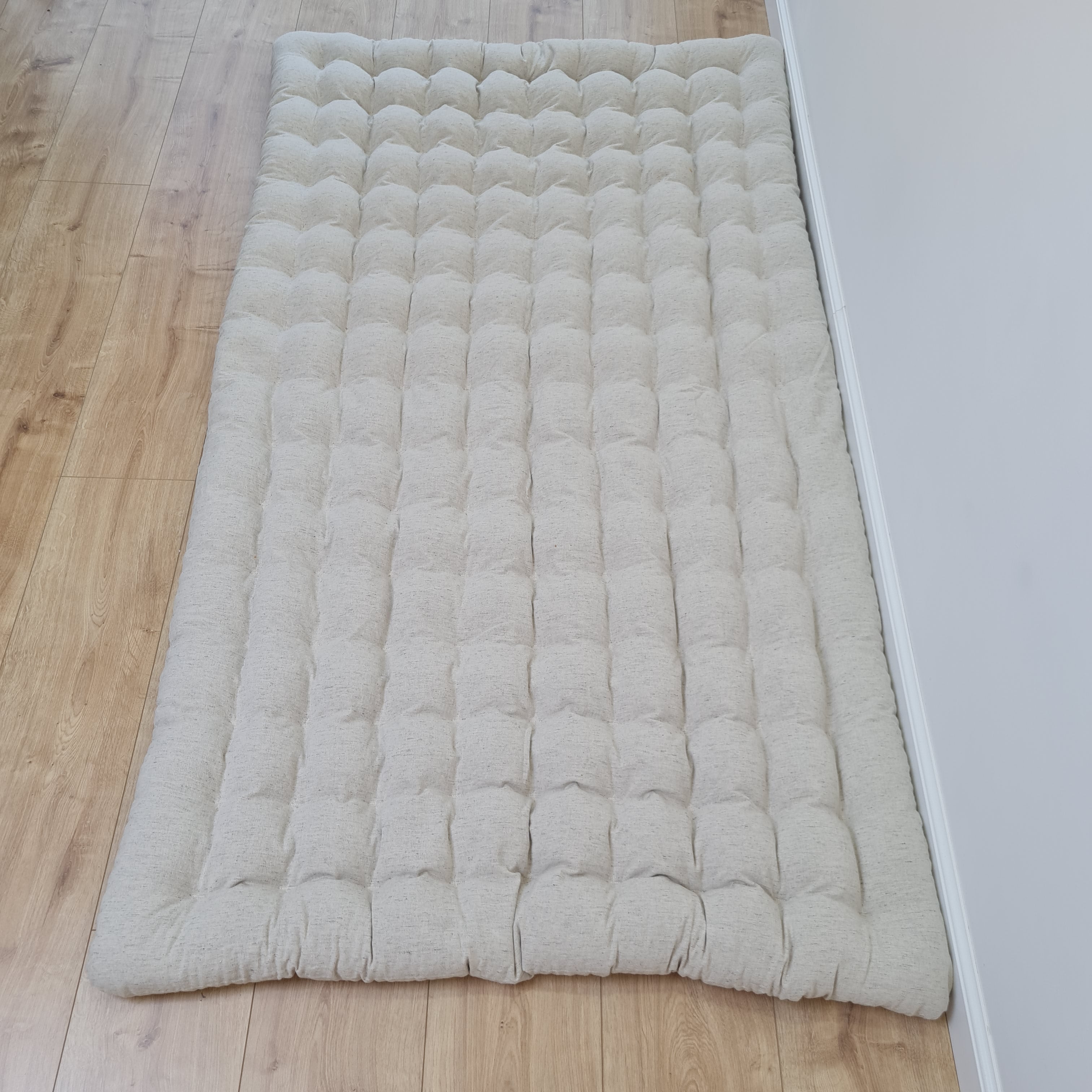 35" x 65" (90x165cm) Natural HEMP floor topper filled organic buckwheat hulls filling yoga mat multi chamber futon in hemp fabric