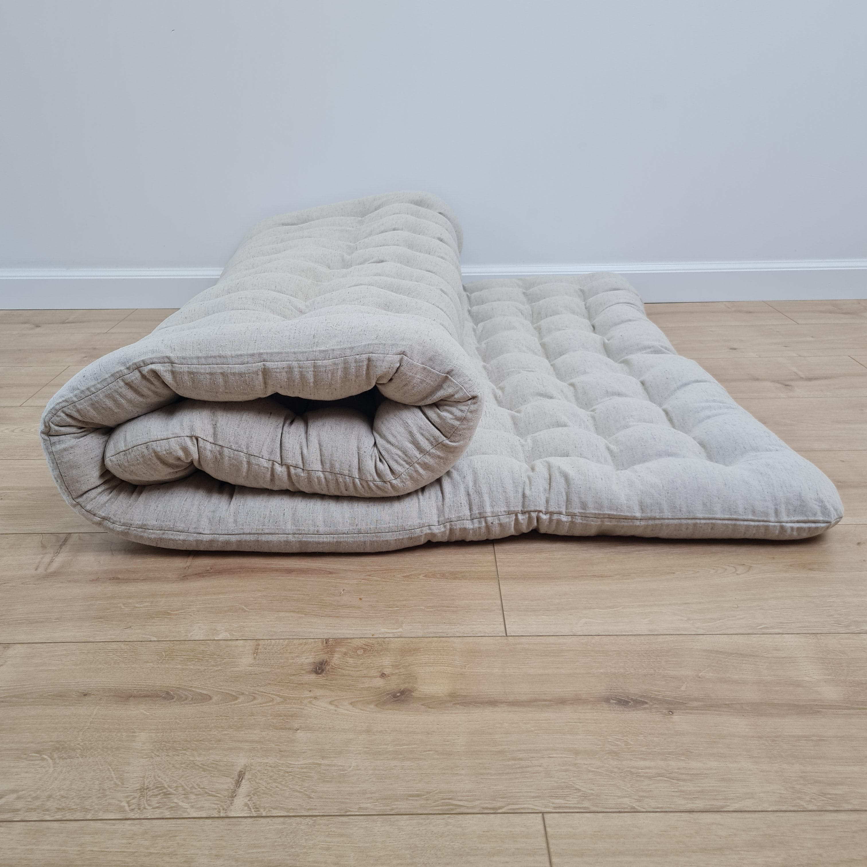 35" x 65" (90x165cm) Natural HEMP floor topper filled organic buckwheat hulls filling yoga mat multi chamber futon in hemp fabric