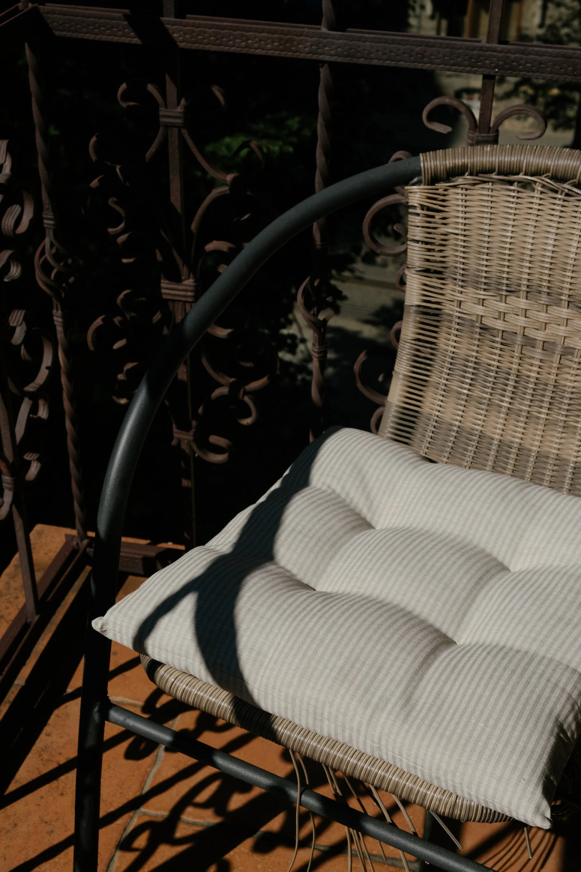 Hemp Linen seat cushion in Stripe for chair with ties filled organic hemp fiber in Natural Linen fabric in Stripe Chair Cushion Pillow seat