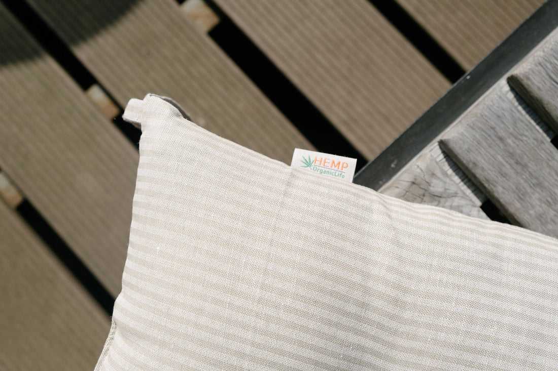 Hemp Linen seat cushion in Stripe for chair with ties filled organic hemp fiber in Natural Linen fabric in Stripe Chair Cushion Pillow seat