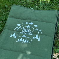 Toddler HEMP Linen Sleeping bag Green "Adventurer" School Nap Mat Kids organic Hemp Fiber Filling in Linen Fabric Blanket Hand Made