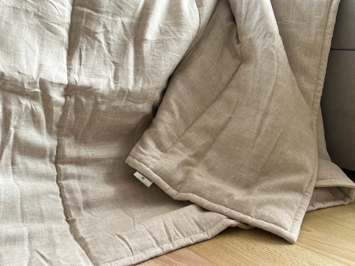 Natural Hemp Blanket 55" x 81" (140x206 cm) filler organic Hemp fiber in Hemp not dyed fabric Custom size