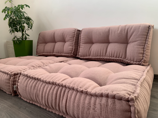 Unique Set of Hemp floor cushions: two 35"x28"x7.8"(90x72x20 cm), plus two back cushions of 28"x12.5"x7.8"(72x32x20) organic hemp filling