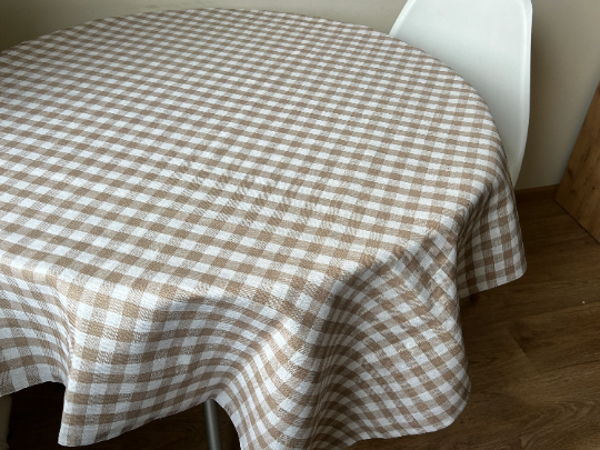 Linen tablecloth in square pattern. Size 45"x57" natural linen fabric. Natural dinning tablecloth