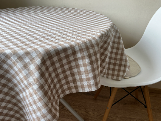 Linen tablecloth in square pattern. Size 45"x57" natural linen fabric. Natural dinning tablecloth