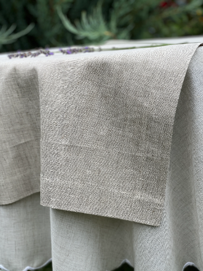 Linen tablecloth in square pattern. Size 45"x57" natural linen fabric. Natural dinning tablecloth