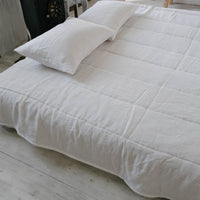 White Natural HEMP Linen blanket quilt in stripe- linen organic fabric + filler organic Hemp fiber - Full Queen King custom sizes