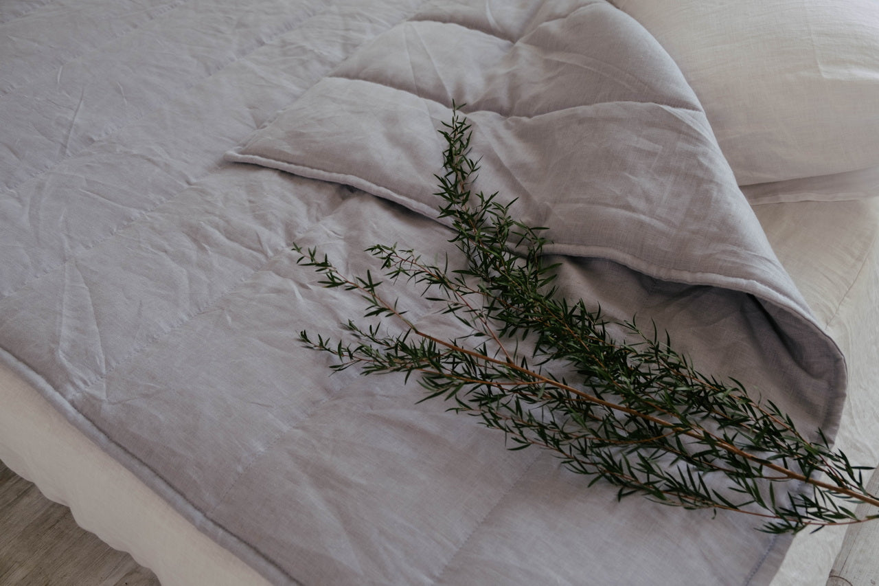 HEMP Linen blanket organic Hemp fiber filling in Natural Linen Fabric Full Twin Queen custom size cozy organic quilted blanket
