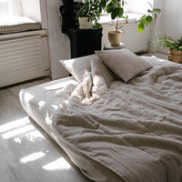 Natural Grey HEMP Linen  blanket quilt - linen organic fabric + filler - organic Hemp fiber - in stripe Full Twin Queen King Custom Sizes