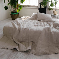 Natural Grey HEMP Linen  blanket quilt - linen organic fabric + filler - organic Hemp fiber - in stripe Full Twin Queen King Custom Sizes