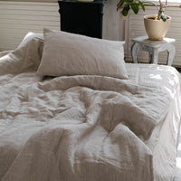 Natural Grey HEMP Linen  blanket quilt - linen organic fabric + filler - organic Hemp fiber - in stripe Full Twin Queen King Custom Sizes