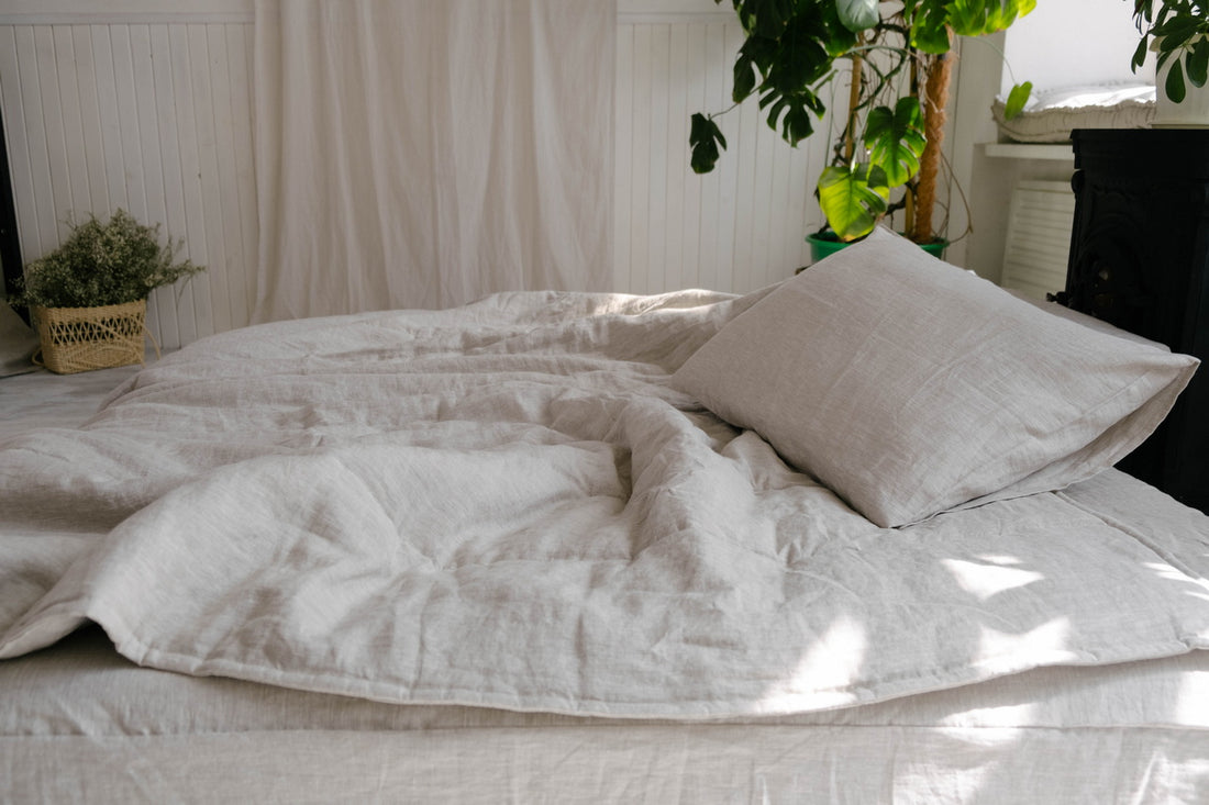 Natural Grey HEMP Linen  blanket quilt - linen organic fabric + filler - organic Hemp fiber - in stripe Full Twin Queen King Custom Sizes